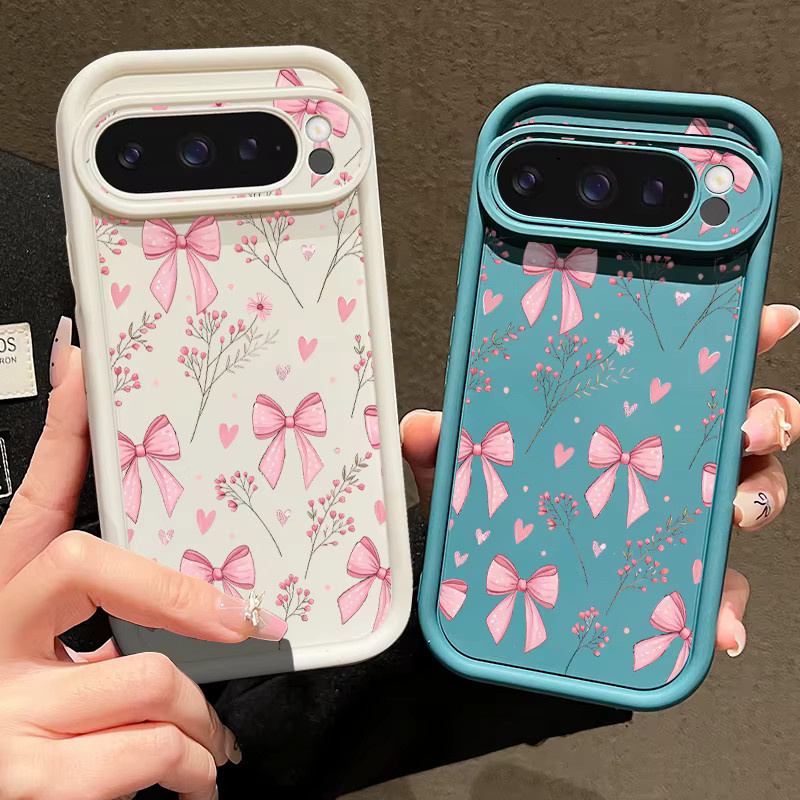 Stoßfeste Softcover Handyhülle mit Rosa Schleife und Blumenmuster für Google Pixel 9 Pro XL 9 8 Pro 7 Pro - Bild 2