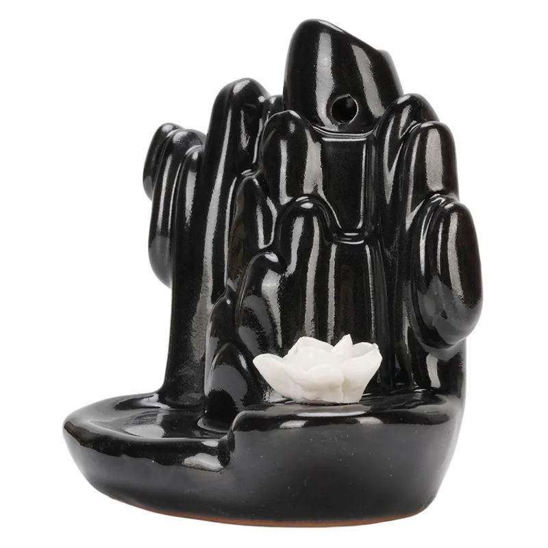 CosyHome Wasserfall Rückfluss Räuchergefäß aus Keramik in Schwarz als Berg-Ornament für Aromatherapie - Bild 8