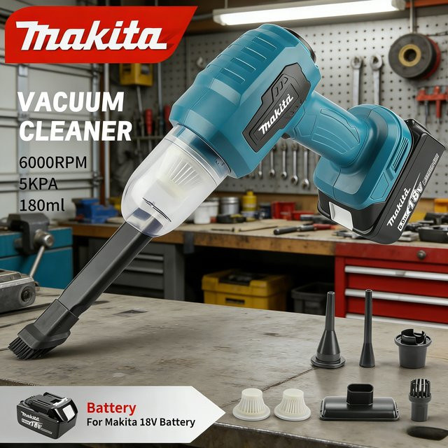 Makita Akku-Staubsauger 18V in Blau mit 200W Leistung und 10000Pa Saugkraft für die Reinigung von Auto und Arbeitsplatz - Bild 1