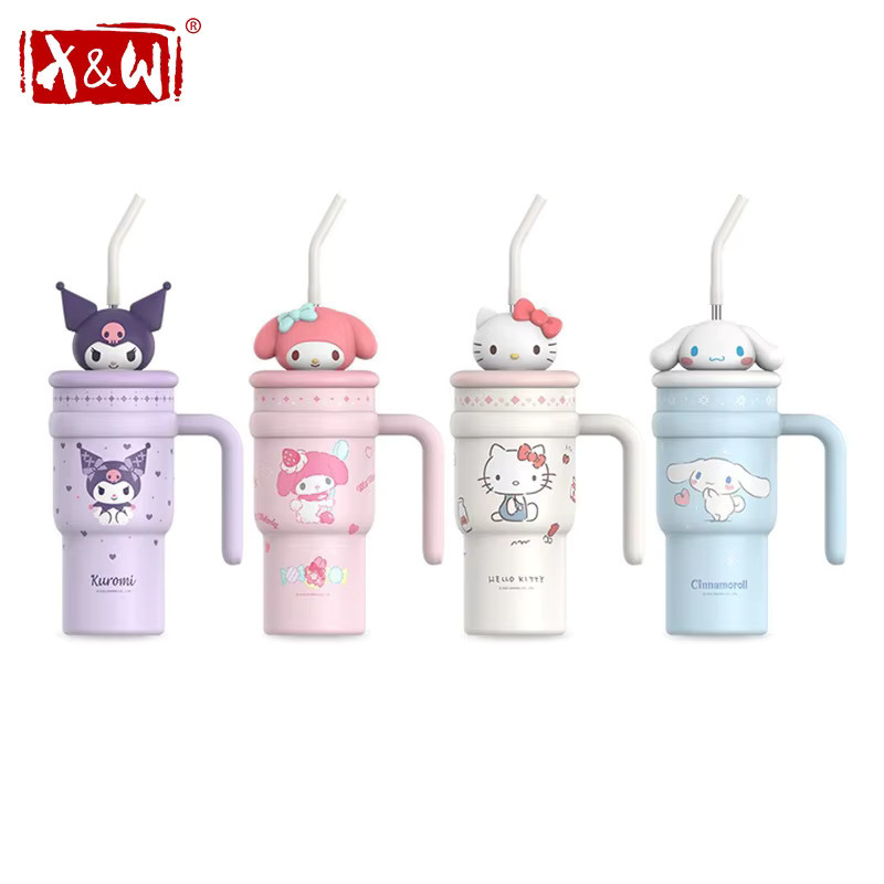 XW Sanrio Thermosbecher aus Edelstahl mit Strohhalm, 700 ml, Cartoon-Isolierbecher für Heiß- und Kaltgetränke - Bild 1