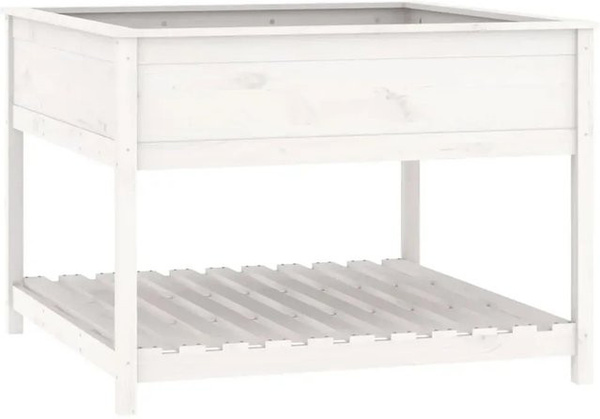 vidaXL Pflanzkübel mit Ablage aus Massivholz Kiefer in Weiß, B/T/H: 111,5 x 111,5 x 81 cm