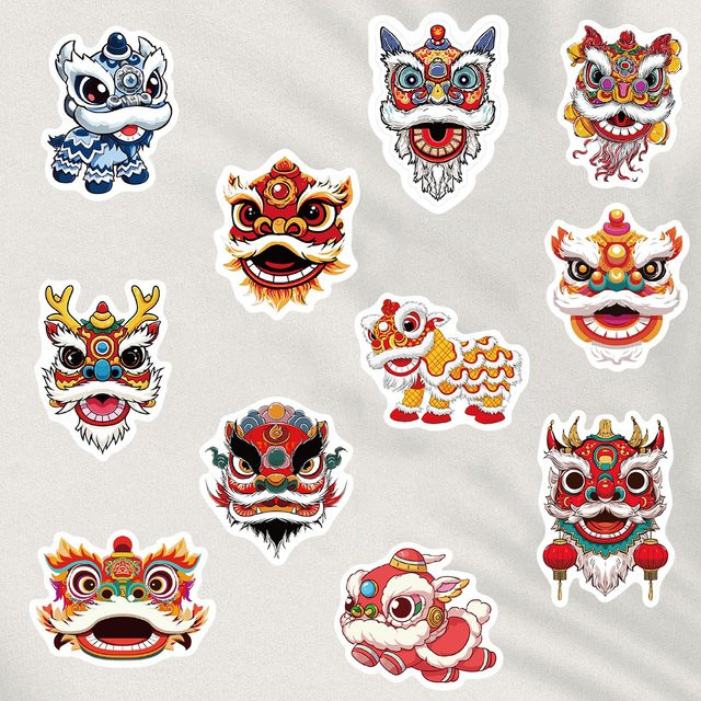 50 Stück Lion Dance Aufkleber im chinesischen Stil für Neujahr, Motivierte Graffiti Sticker für Notebook, Laptop und Gepäck, Mehrfarbig - Bild 1