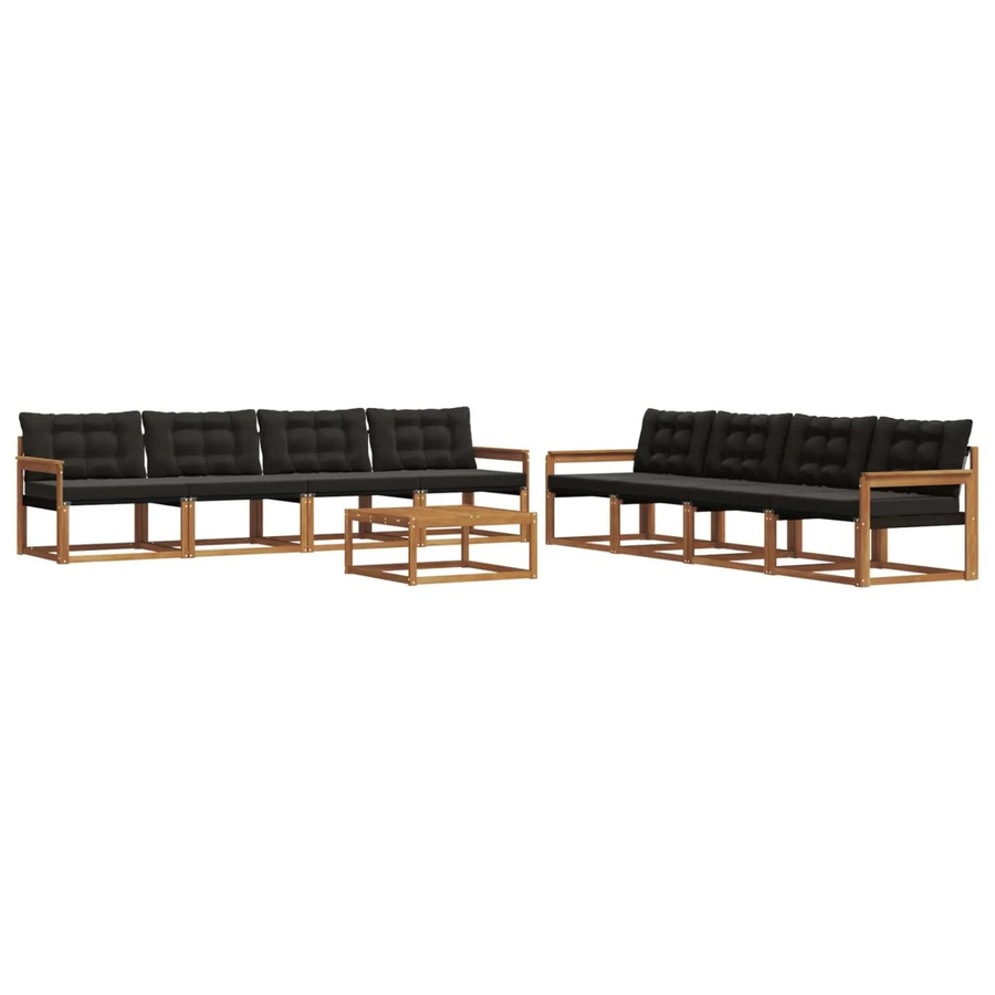 vidaXL 9-tlg. Outdoor-Sofagarnitur aus Akazienholz mit Textilene und Kissen, Schwarz/Natur - Bild 2