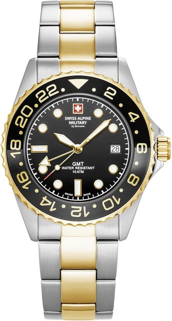 Swiss Alpine Military Herrenuhr Nautilus GMT, Quarz, Edelstahl, 42 mm, Schwarz - Bild 1