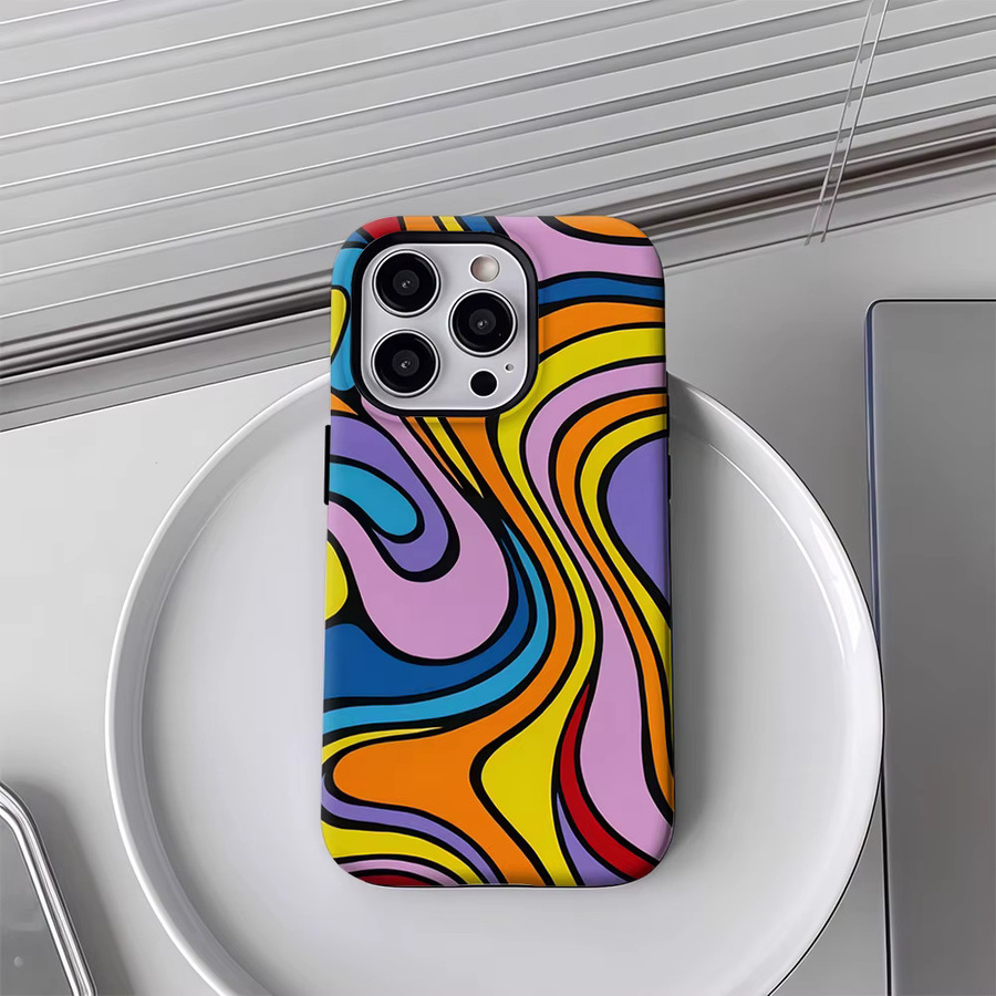 Handyhülle mit lebendigem Wellenmuster für Apple iPhone 11 bis iPhone 17 Pro Max Plus, doppelschichtige Rückseite, multicolour - Bild 4