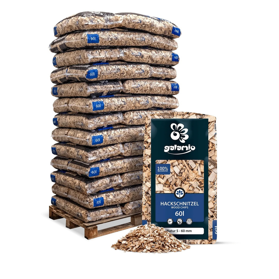 Galamio Holzhackschnitzel Natur braun 5-60 mm, 39 Säcke à 60 l (Gesamtvolumen 2340 l) - Bild 2