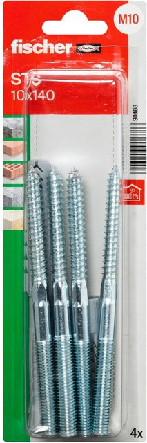 Fischer Universaldübel UX und Stockschraube STS aus Nylon in Silber, 4 Stück, Durchmesser: 10 mm, Länge: 140 mm - Bild 1