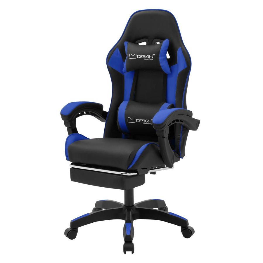 ML-Design Gaming Stuhl in Schwarz-Blau mit Fußstütze, Armlehnen und Kopfstütze aus Kunstleder - Bild 2