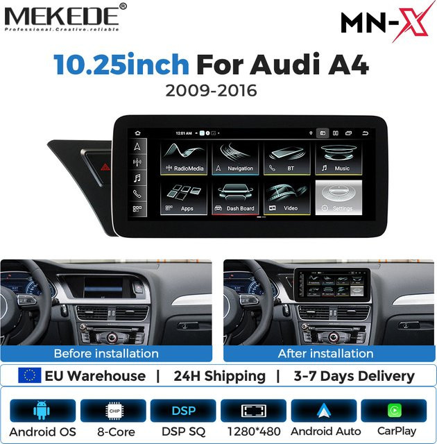 MEKEDE Multimedia-Autoradio mit 10,25 Zoll Display, 8-Kern-System, Carplay, Android Auto und GPS für Audi A5 S5 B8 A4 A4L S4 (2009-2017), Schwarz - Bild 1