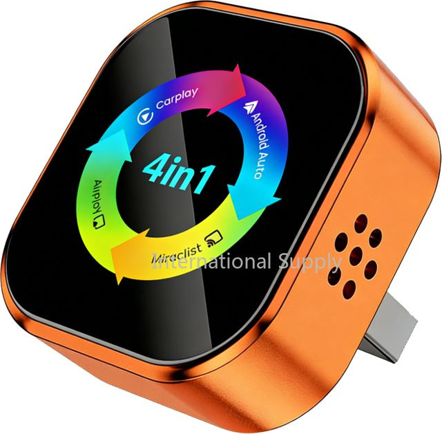 NUOYING 4-in-1 Kabelloser Carplay-Adapter mit Android Auto, Airplay und Mirror Link in Orange - Bild 1
