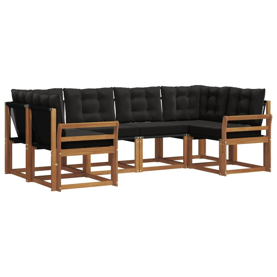 vidaXL Outdoor-Sofagarnitur 6-teilig L-Form aus Akazienholz und Textilene in Natur und Schwarz mit Kissen - Bild 2