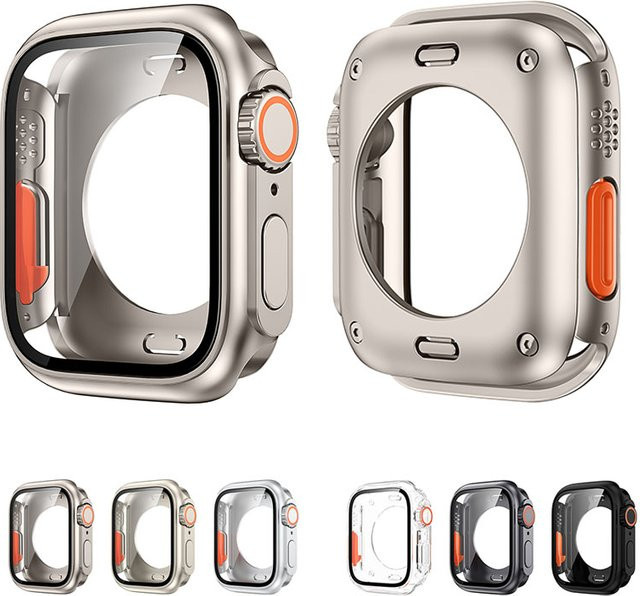 Apple Uhrenzubehör, Glas-Displayschutzfolie + Hülle, Schwarz, Edelstahl, Unisex - Bild 1