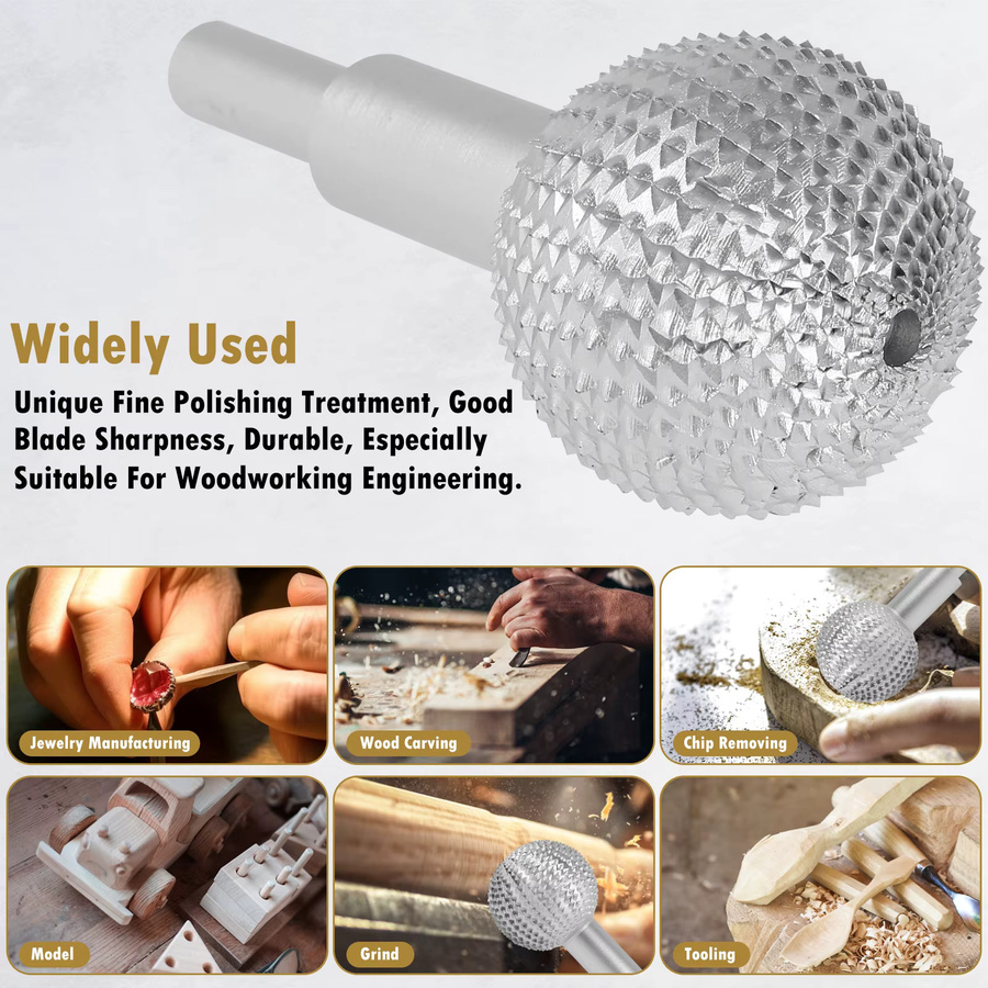 Rotary Grat Kugel Schleifkopf aus Stahl für Holzbearbeitung und Gravur, Durchmesser: 10 mm, Farbe: Silber - Bild 3