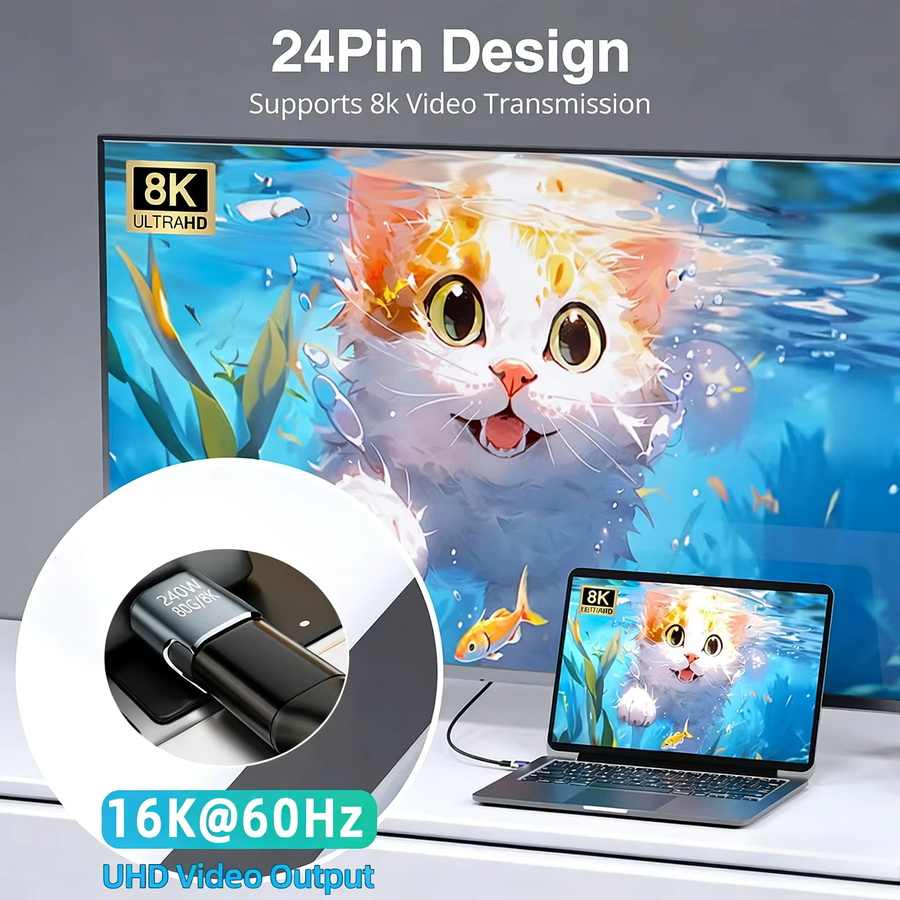 BSN Magnetisches USB-C zu USB-C Schnellladekabel mit Thunderbolt 5 Unterstützung, 240W, 80Gbps, 8K@60Hz, Farbe: Silber - Bild 4