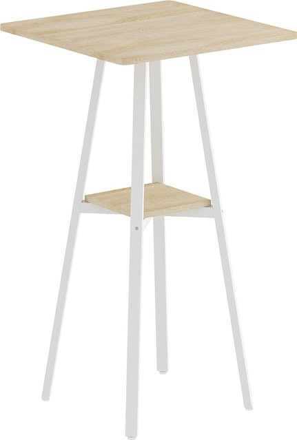 HOMCOM Hochtisch für die Küche, moderner quadratischer Bartisch mit Ablage und Metallgestell, Naturholz und Weiß, B/T/H: 55 x 55 x 95 cm - Bild 1