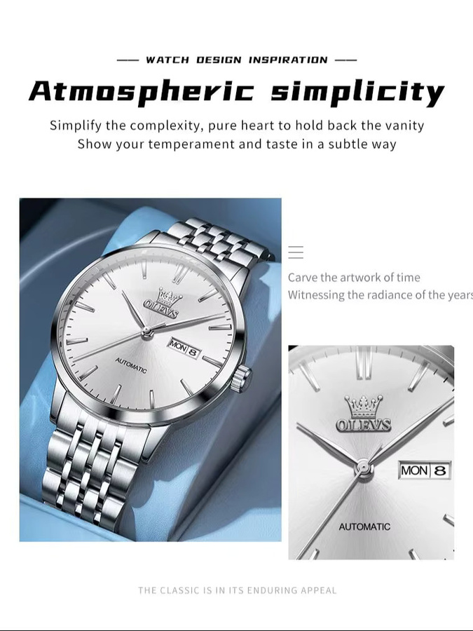 OLEVS Armbanduhr, Automatik, Edelstahl, Silber, Herren - Bild 5