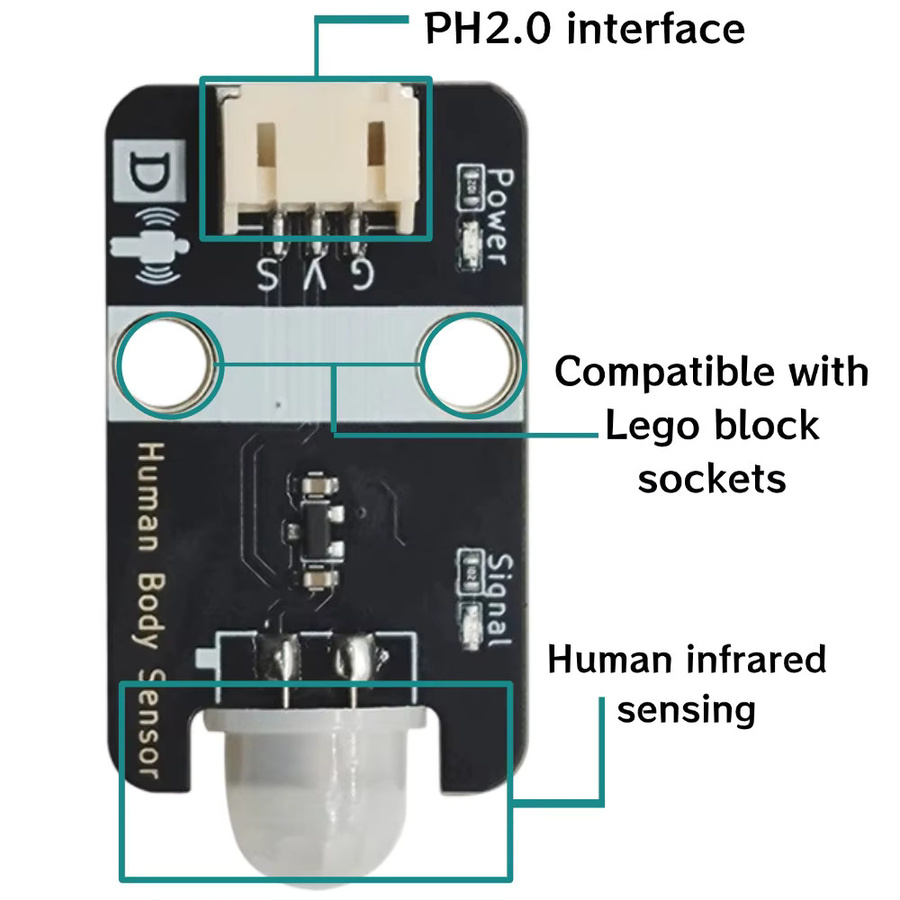 NullLab Hochpräziser PIR-Bewegungssensor mit Pyroelektrischem Digitalausgang und Gehäuse PH2.0 in Schwarz für Arduino ESP32 Microbit Raspberry Pi - Bild 3