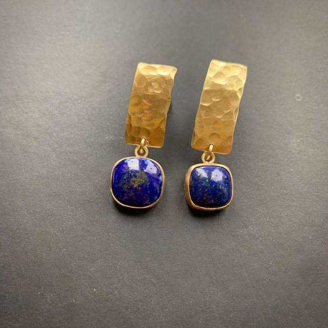 Hängeohrringe Lapislazuli, Goldener Retro Stil, Damen - Bild 1
