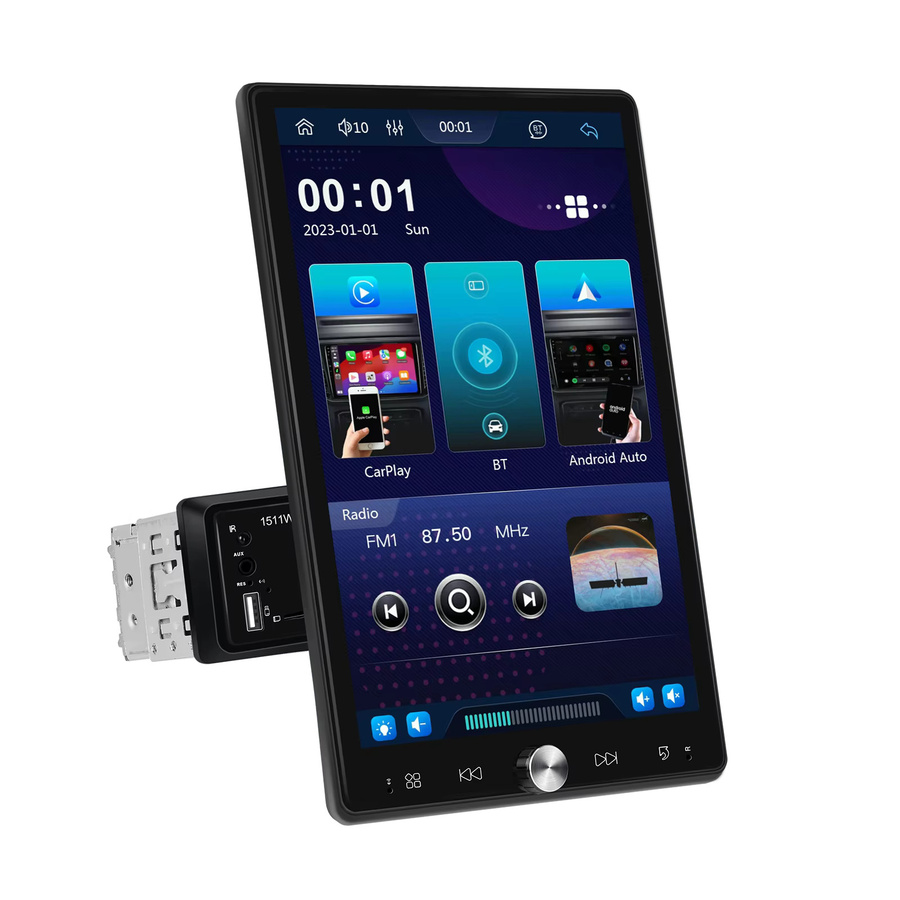 Podofo Multimedia Player mit 10,4 Zoll vertikalem Bildschirm, Wireless CarPlay und Android Auto, FM/RDS, Bluetooth, Mirror Link, MP5 Auto Stereo, Schwarz - Bild 6