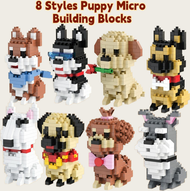 HUATEC Micro Bausteine Set Hunde Cartoon Charakter Modelle aus Kunststoff in Mehrfarbig als kreatives DIY Spielzeug für Kinder - Bild 1