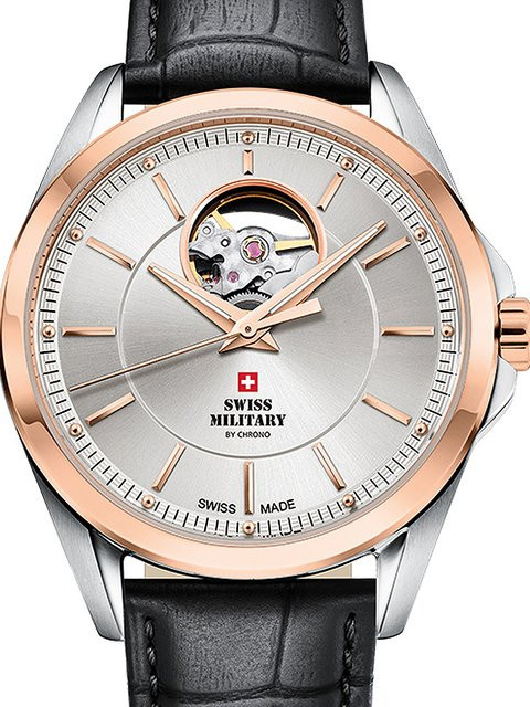 Swiss Military Automatik Herrenuhr, Edelstahl, 40 mm, Leder, Silber, 10 ATM - Bild 1