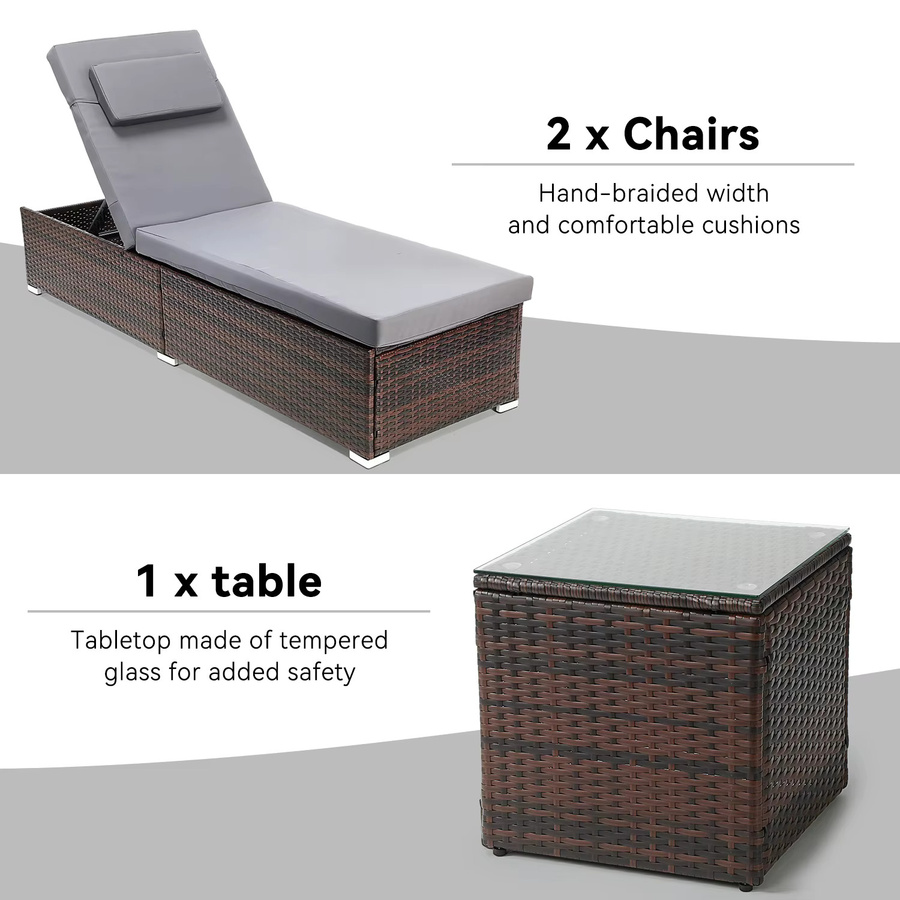 OYAJIA 3-teiliges Outdoor-Gartenmöbel-Set aus Rattan mit Polsterung in Schwarz und Braun für Terrasse und Wintergarten - Bild 3