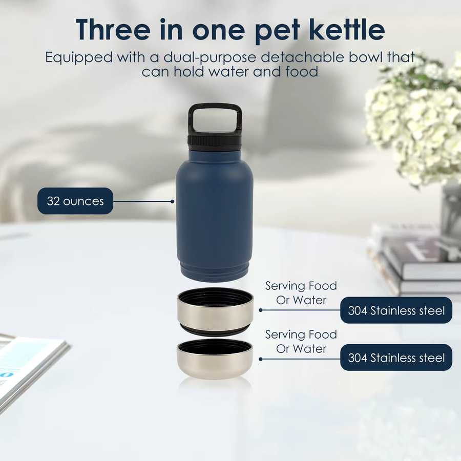 Willstar 3-in-1 Hundewasserflasche aus Edelstahl in Blau, isolierter Futterspender für unterwegs, B/T/H: 26,0 x 10,0 cm - Bild 2
