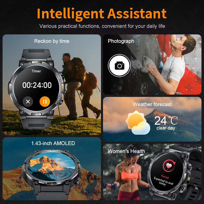 LIGE Smartwatch für Herren mit 1,43 Zoll AMOLED-Bildschirm, Bluetooth-Anruf, Herzfrequenzmessung und Schlaftracker in Schwarz - Bild 6