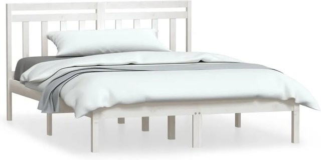 vidaXL Massivholzbett aus Kiefer in Weiß, rustikales Bett aus Massivholz, B/T/H: 140 x 200 cm - Bild 1