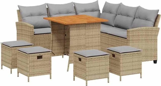 vidaXL 6-teilige Garten-Sofagarnitur in L-Form mit Kissen und Couchtisch, Beige, Poly-Rattan mit Metallgestell - Bild 1