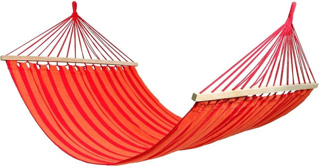 Linder Exclusiv Hängematte MC4358 mit Gestell und Spreader-Bar in Rot/Orange gestreift - Bild 1