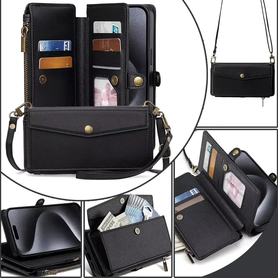 Leder Brieftasche mit Reißverschluss als Handyhülle für Huawei Y70 Y8P Y9s Y9a Y70 Plus Y90 Y91 in Schwarz oder Beige - Bild 1