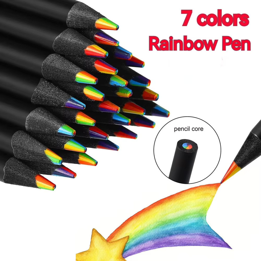 10 Stück 7-in-1 Regenbogen-Bleistifte aus schwarzem Holz zum Skizzieren und Malen in Multicolour - Bild 3