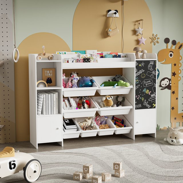 Multifunktionales Kinder-Bücherregal und Spielzeugaufbewahrung mit Schublade in Weiß, modern und freistehend - Bild 1