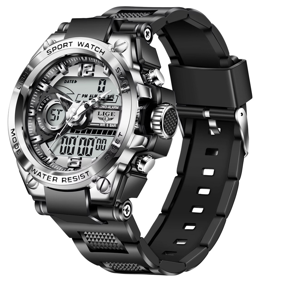 LIGE Digitaluhr, Quarz, Edelstahl, Schwarz, Herren - Bild 7