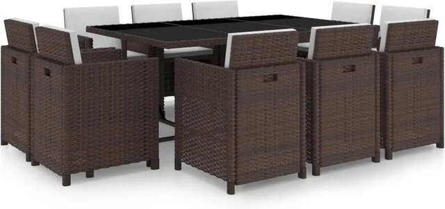 vidaXL 11-tlg Garten-Essgruppe aus braunem Poly-Rattan mit Glastisch und wetterfesten Auflagen - Bild 1