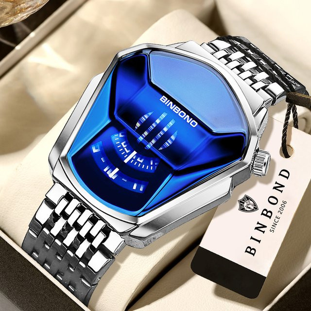 BINBOND Digitaluhr, Quarz, Tonneau, Edelstahl, Blau, Herren - Bild 1