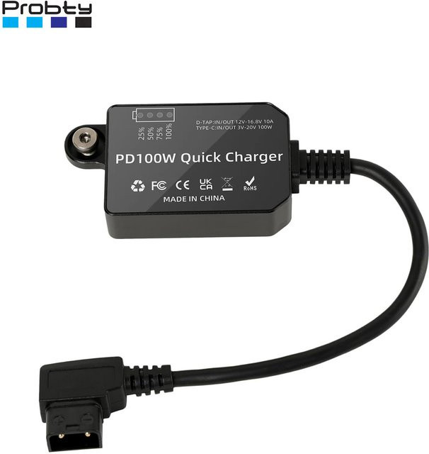 Probty D-TAP V-Mount/V-Lock Akku zu PD 100W bidirektionales Lade- und Entlademodul USB-Stromadapter für Monitor und Kamera, Schwarz - Bild 1