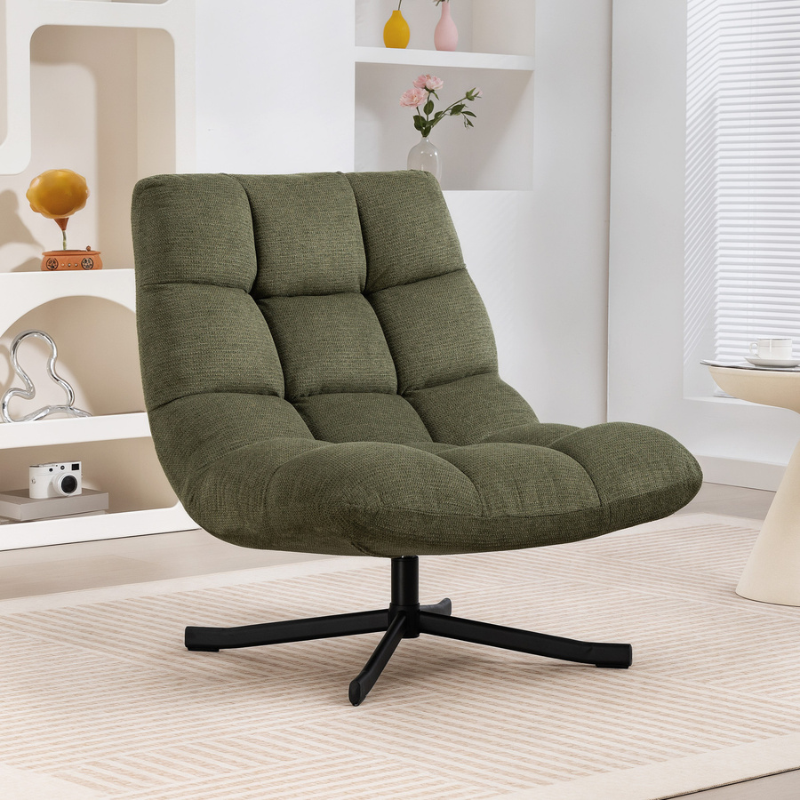 HOMCOM Drehbarer Loungesessel mit breiter Sitzfläche in Grün, gepolsterter Relaxsessel mit wasserabweisender Chenille-Optik und Stahlbeinen für Wohnzimmer und Schlafzimmer - Bild 2