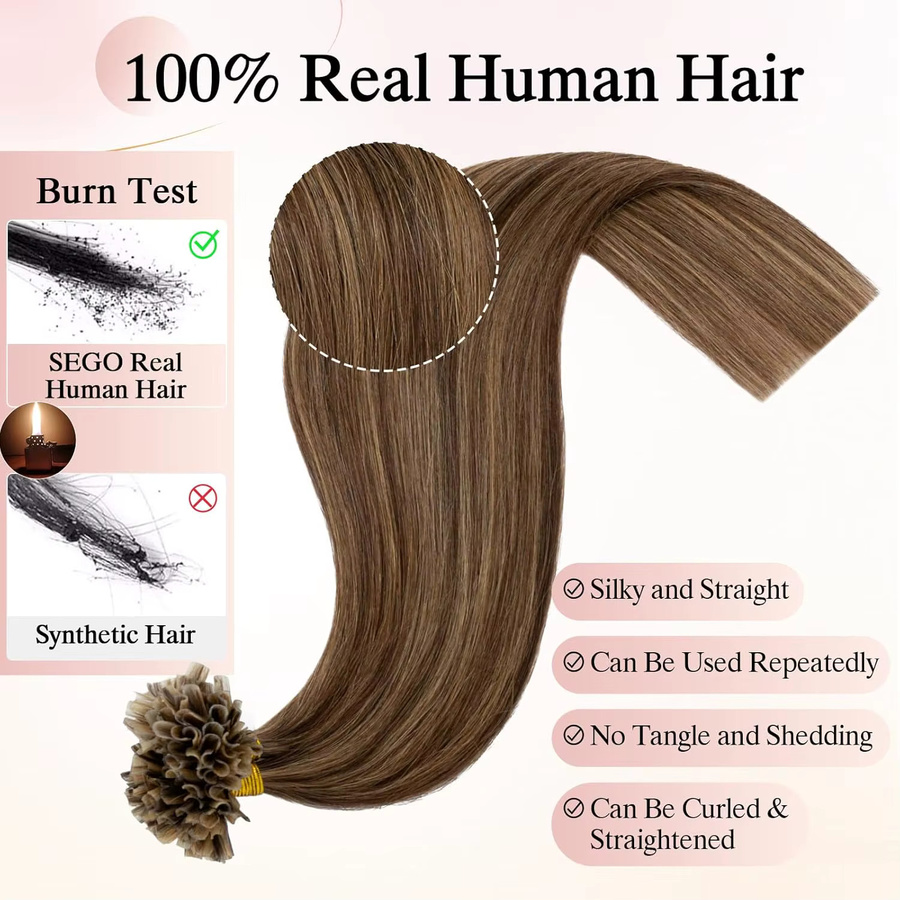 Boymia Nail U-Tip Haarverlängerungen, 100% Echthaar, Glattes Haar - Bild 2