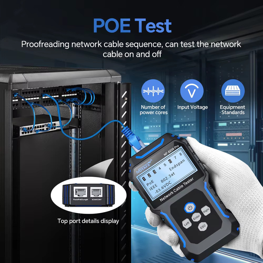 NOYAFA NF-8209Pro Netzwerkkabeltester mit Kabeltracker für Cat5 Cat6 PoE und Längendurchgangsprüfung sowie NCV in Schwarz - Bild 4