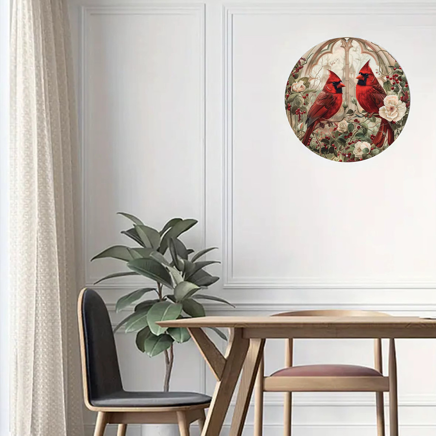 Potdemiel Vintage Cardinal Birds Metall-Wandkunst rund, Durchmesser: 20 cm - Bild 3