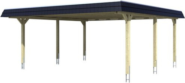SKANHOLZ Carport Wendland in Braun mit B/T: 630 x 637 cm und einer Firsthöhe von 253 cm