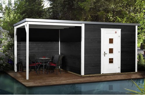 WEKA Holz-Gartenhaus wekaLine 413 B Gr. 2 in Anthrazit mit Flachdach und Vordach, B/H/T: 596 x 244 x 300 cm - Bild 3