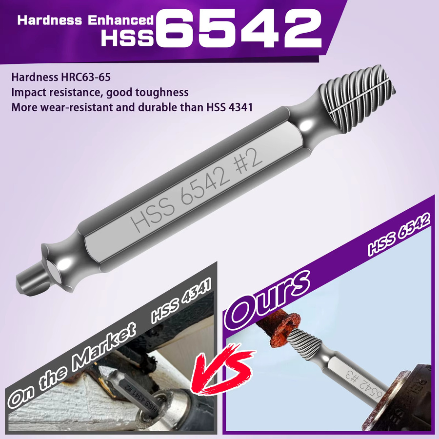9-teiliges Ausdreher-Set HSS 6542 in Silber zum Entfernen beschädigter Schrauben mit 63-65HRC Härte - Bild 5