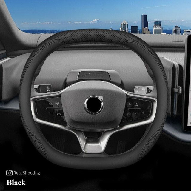 Huizeer Autolenkradabdeckung aus atmungsaktivem Leder für Volvo EX30 2024 2025, Schwarz - Bild 1
