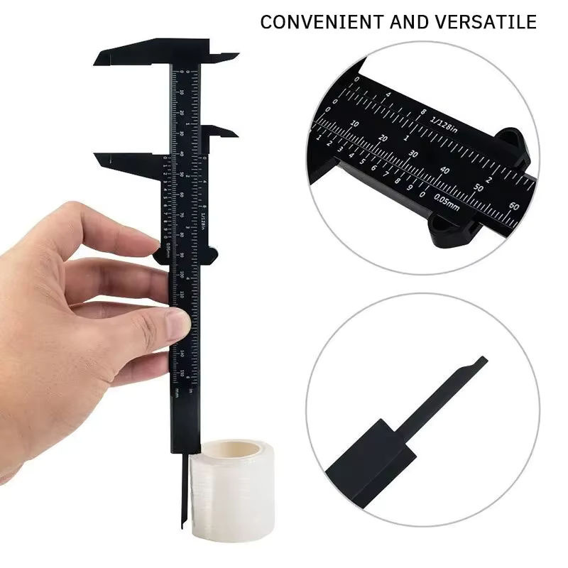 TTAKA7 Digitales Schiebemaß aus Kunststoff mit Textanzeige, Mini-Vernier-Lineal in Schwarz, Messbereich 0 bis 150 mm - Bild 2