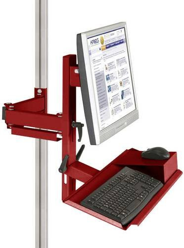 Manuflex LZ8203.3003 ESD Ergonomie Monitorträger für Alu-Aufbauportale mit Tastatur- und Mausfläche in Rot, VESA-Adapter 100mm - Bild 1