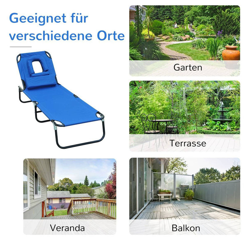 Outsunny Sonnenliege aus Oxford-Stoff und Stahlrohr in Blau mit verstellbarer Kopfstütze, B/H/L: 56 x 28 x 190 cm - Bild 5