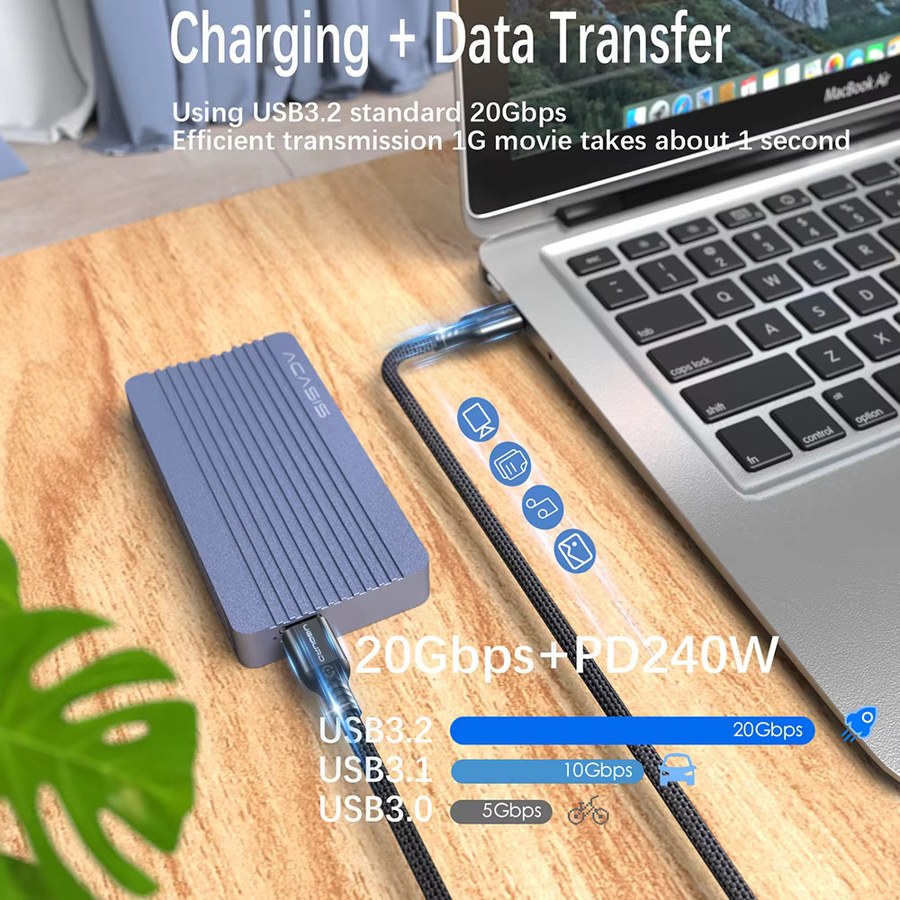UGOURD USB-C Datenkabel USB 3.2 Gen2 mit 20Gbps Datenübertragung und 240W Schnellladefunktion, 4K Unterstützung, Farbe: Schwarz - Bild 2